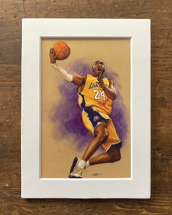 Kobe Bryant Los Angeles Lakers NBA Art Print With Matte - 4x6