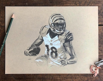 A.J. GREEN DRAWING | A.J. Green Cincinnati Bengals Original Artwork - Graphite Drawing by Artist Mike O'Brien | Wheelhouse Art