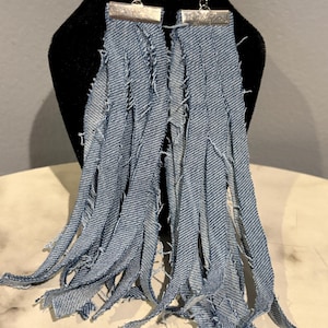 Denim Dangle and Tassel Earrings