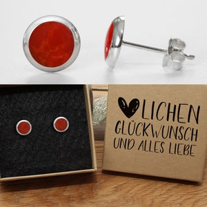 Red stud earrings Onyx 925 silver 8 mm in a high-quality gift box with a text of your choice Glückwunsch