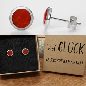 Red stud earrings Onyx 925 silver 8 mm in a high-quality gift box with a text of your choice Viel Glück