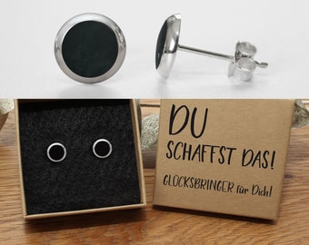 Schwarze Ohrstecker Onyx 925 Silber 8mm in hochwertiger Geschenkschachtel mit einem Text Ihrer Wahl!