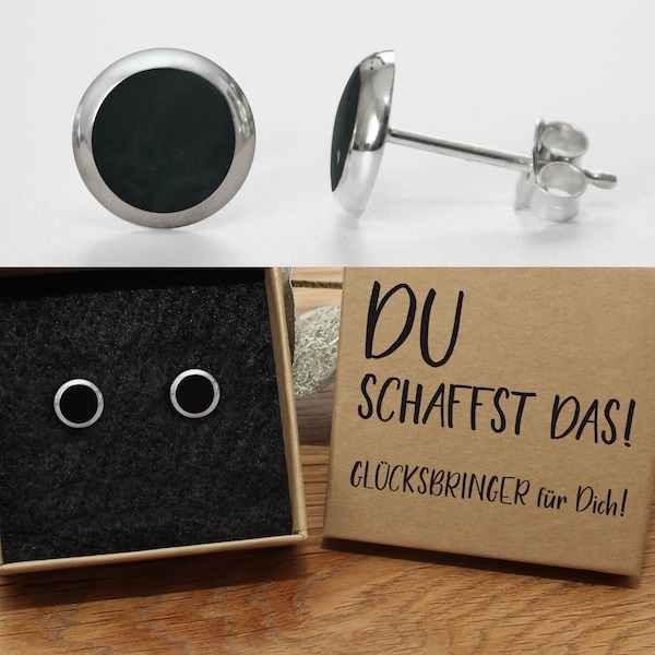 Black stud earrings onyx 925 silver 8 mm in a high-quality gift box with a text of your choice!