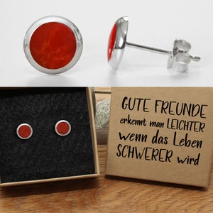 Rote Ohrstecker Onyx 925 Silber 8mm in hochwertiger Geschenkschachtel mit einem Text Ihrer Wahl Gute Freunde...
