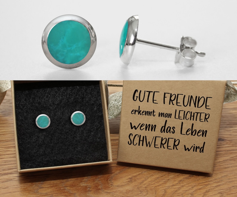 Ohrstecker Türkis Onyx 925 Silber 8mm in hochwertiger Geschenkschachtel mit einem Text Ihrer Wahl Bild 6