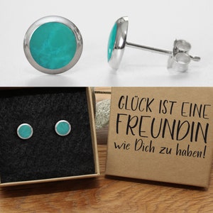 Ohrstecker Türkis Onyx 925 Silber 8mm in hochwertiger Geschenkschachtel mit einem Text Ihrer Wahl Bild 1