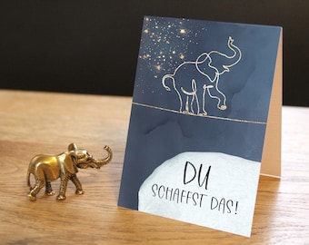 Elephant lucky charm for wisdom, energy and strength - greeting card with the text: You can do it!