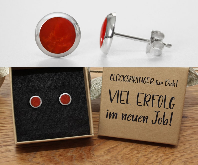 Red stud earrings Onyx 925 silver 8 mm in a high-quality gift box with a text of your choice Erfolg im neuen Job
