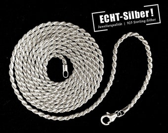 Lange Halskette Kordelkette 90 cm Stärke 1,9 mm 925 Silber