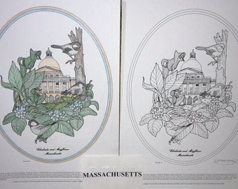 Massachusetts - Black Line Drawing Limited Edition Bundle