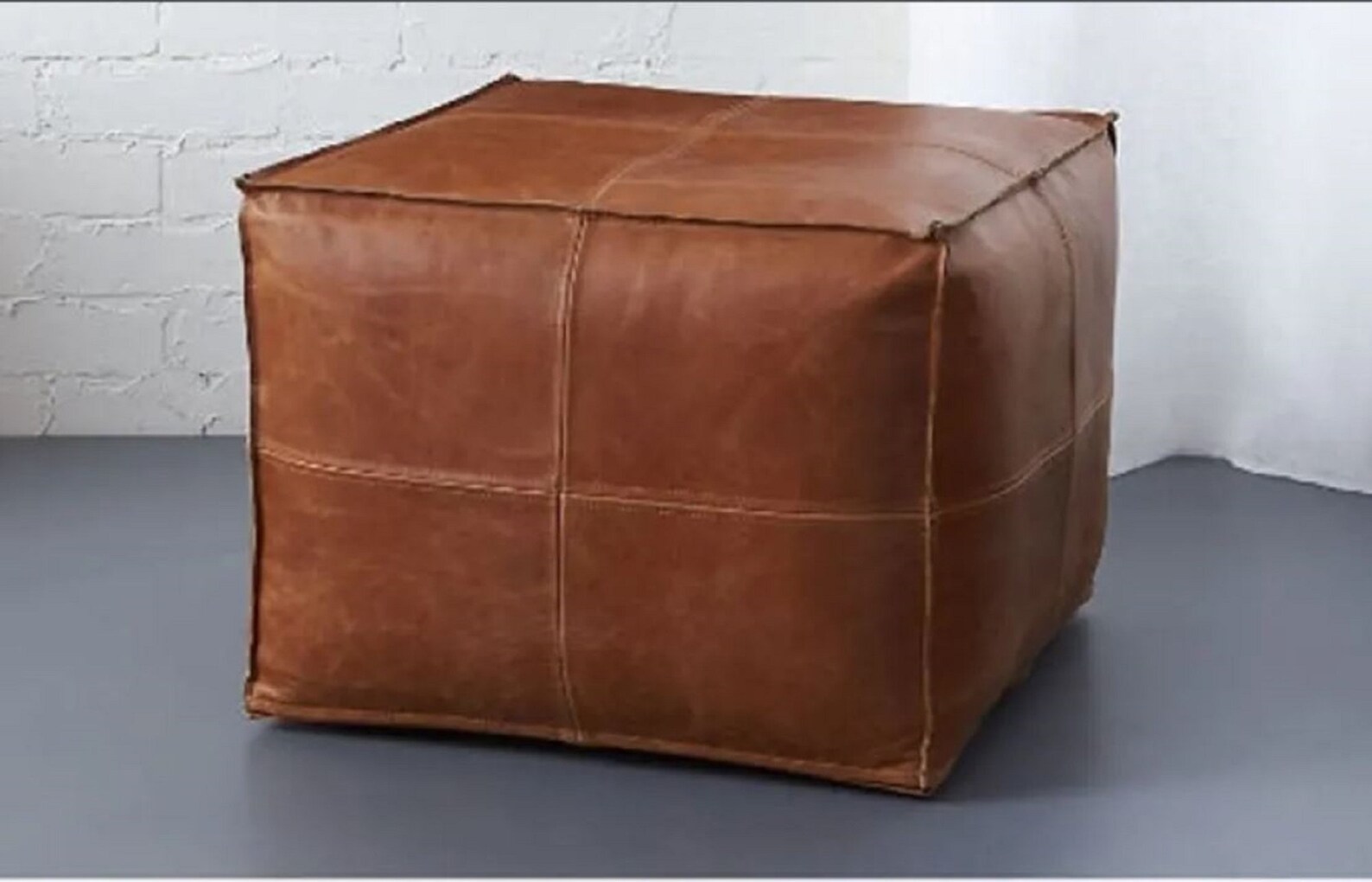 Amazing Large Square Leather Pouf Handmade Natural Leather Etsy
