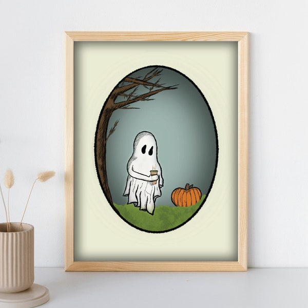 Portrait of a ghost- Pumpkin Spice Digital Download, Halloween decor, printable art, home decor, fall decor, halloween art, ghost art