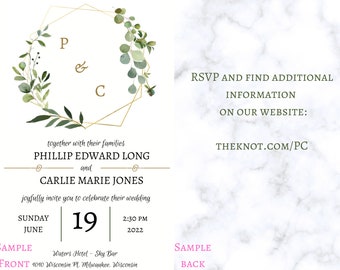 Gold Geometric Circle Greenery Wedding Invitation, Template Download, Customizable