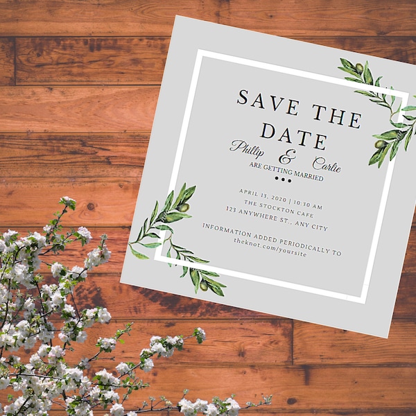 Framed Greenery Save the Date or Change the Date Digital Template & Printed Cards, Customizable