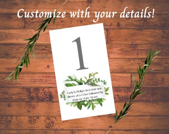 Table Numbers, Wedding, Greenery, Gold Geometric, Custom Details, Digital Download or Printed Cards