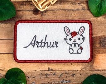 Rectangle Rabbit. Silky Thread, Embroidered First Name and Fabric of your choice. [10.5×5.5cm]