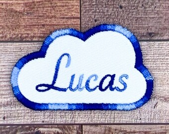 Small Cloud, Gradient Thread, Embroidered Name, White Fabric