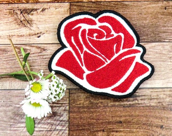 Rose brodé sur patch / écusson, printemps,  couleur au choix, option thermocollant ou non