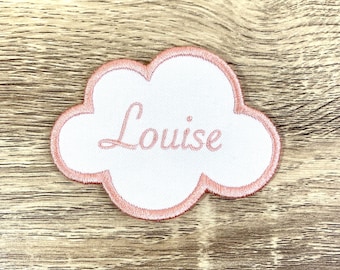 Embroidered name on a cloud-shaped patch, choice of colour and font, iron-on option available [8x6cm]