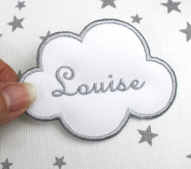 First name embroidered on cloud-shaped patch, color of your choice, font of your choice, iron-on option or not 8.5x6.5cm image 4