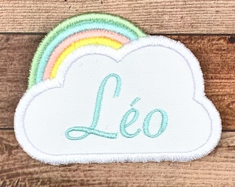 Rainbow Cloud. Silky thread, embroidered first name and colors to choose from.[8x6cm]