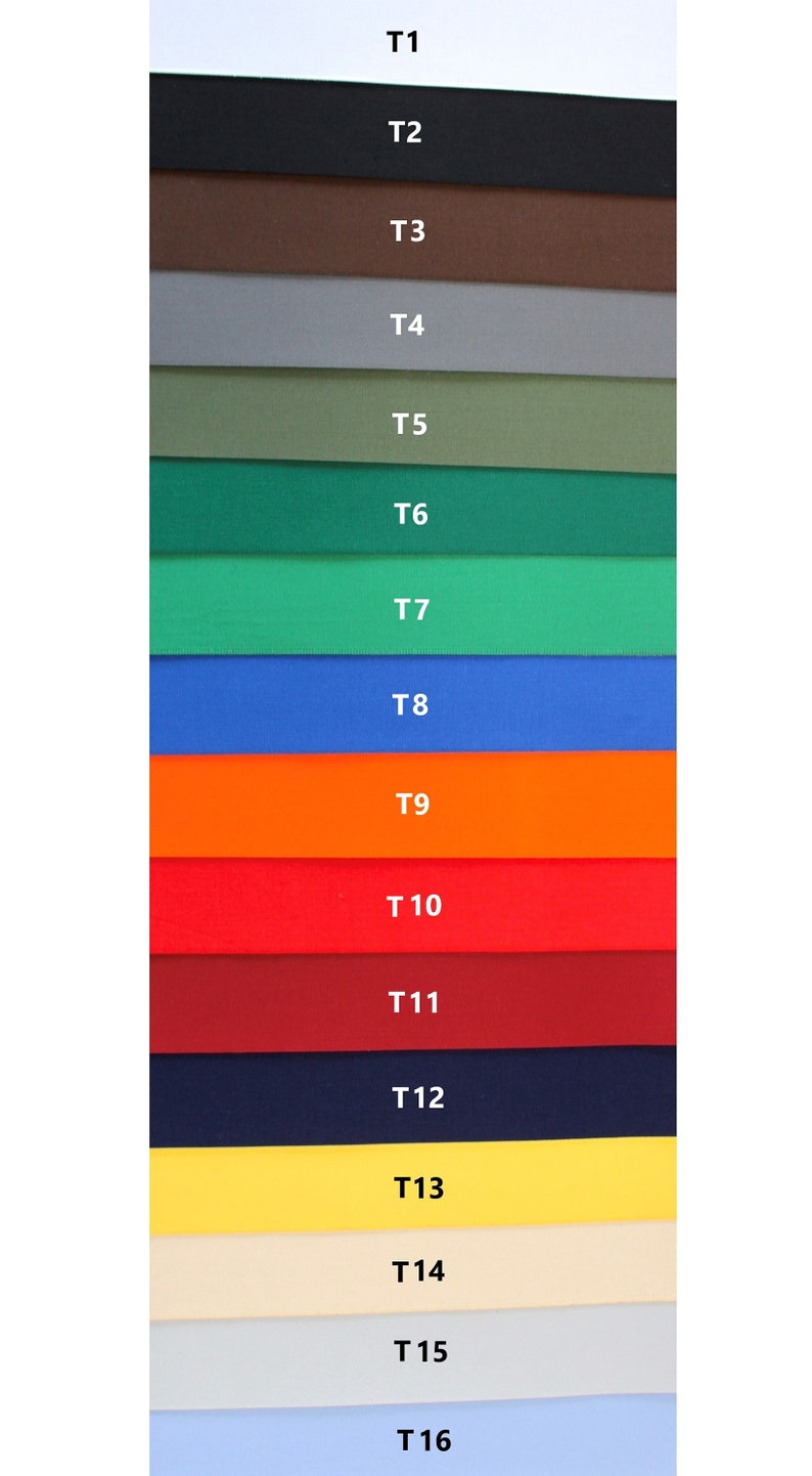 May include: A color chart with 16 different fabric swatches. The swatches are labeled T1 through T16. The colors include white, black, brown, gray, green, blue, orange, red, maroon, yellow, beige, and light blue.