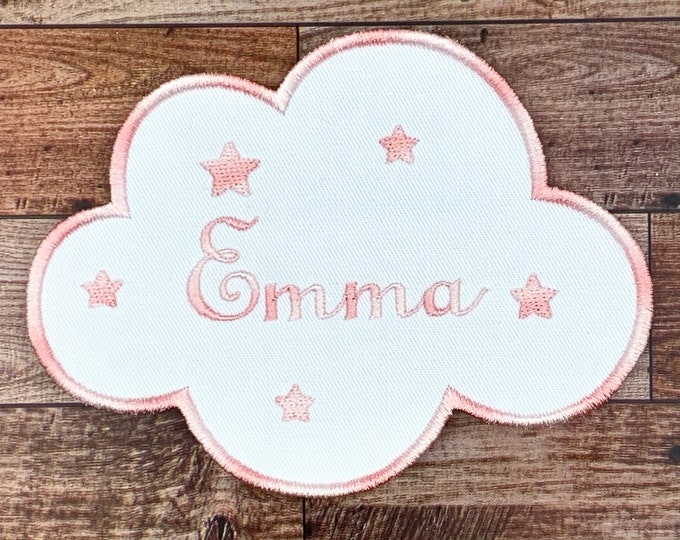 Patch Brodé Tortue Dans Nuage Personnalisé - Prénom Fil Soyeux - Thermocollant Ou à Coudre 11.5x7cm