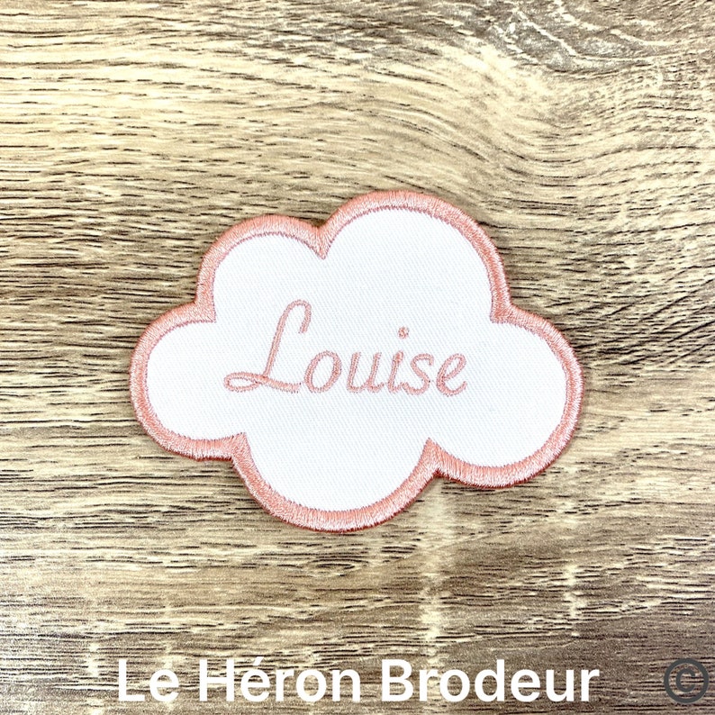 First name embroidered on cloud-shaped patch, color of your choice, font of your choice, iron-on option or not 8.5x6.5cm image 1