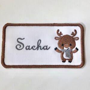 Patch Brodé Personnalisé Avec Chat Et Prénom - Option Thermocollant Ou à Coudre - Tissu Blanc 10.5x5.5 Cm - Fabriqué En France