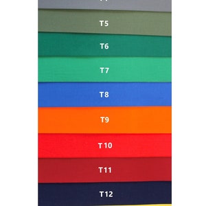 May include: A colour chart with 16 different fabric swatches, labelled T1 through T16. The swatches are arranged vertically, with the lightest colour at the top and the darkest colour at the bottom.