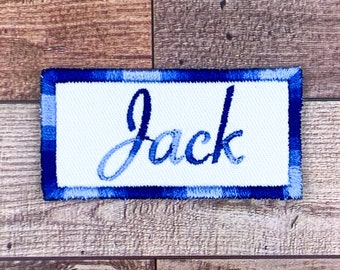 Rectangle Small. Gradient Thread, Embroidered First Name and Fabric of your choice. [6x3cm]