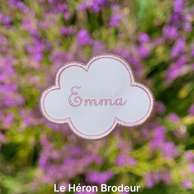 First name embroidered on cloud-shaped patch, color of your choice, font of your choice, iron-on option or not 8.5x6.5cm image 8