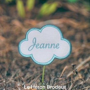 First name embroidered on cloud-shaped patch, color of your choice, font of your choice, iron-on option or not 8.5x6.5cm image 7