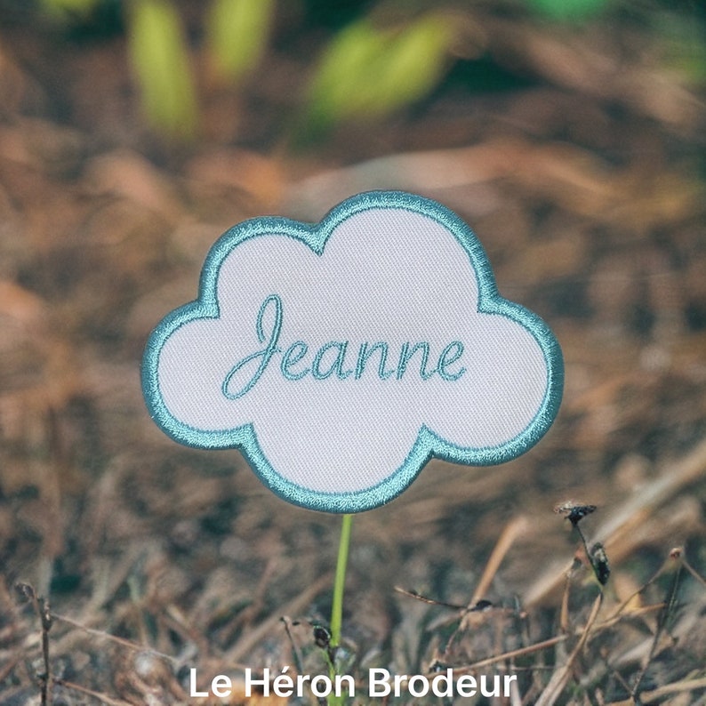 First name embroidered on cloud-shaped patch, color of your choice, font of your choice, iron-on option or not 8.5x6.5cm image 7