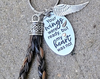 Custom Mail in Horse hair Looped Horse Hair Key Chain with quote and accent charm