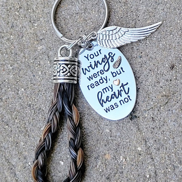Custom Mail in Horse hair Looped Horse Hair Key Chain with quote and accent charm
