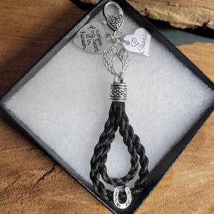 Double Looped Horse Hair Key Chain with horseshoe accent and quote + name charms