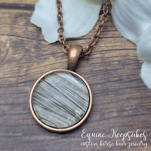 Copper Toned round circle shaped horse hair necklace by Equine Keepsakes