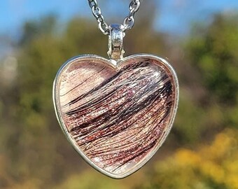 18" Heart shaped custom horse hair necklace with glitter accents by Equine Keepsakes