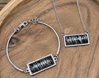 Bar Rectangle shaped horse hair necklace and bracelet set by Equine Keepsakes