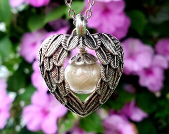 Horse Hair Keepsake Necklace: Silver Winged Heart, Equine Memorial