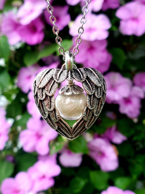 Horse Hair Keepsake Necklace: Silver Winged Heart, Equine Memorial