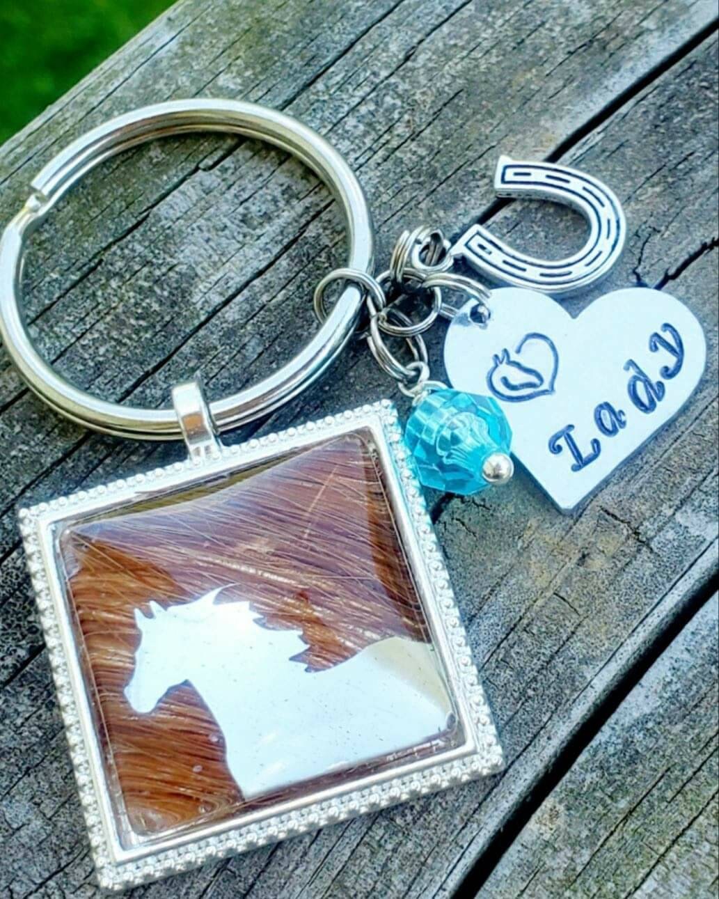 Square Shaped Horse Hair Key Chain With Horse Emblem Crystal Etsy