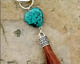 Tassel Horse Hair Key Chain with Turquoise Heart by Equine Keepsakes