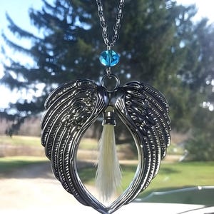 Winged tassel horse hair keepsake decorative rear view mirror hanger decor by Equine Keepsakes