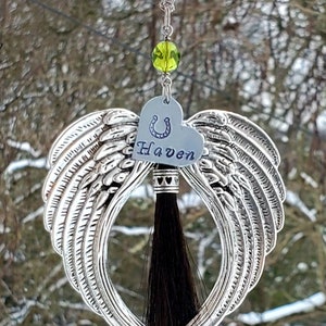 Winged tassel horse hair keepsake decorative rear view mirror hanger decor by Equine Keepsakes