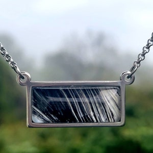 Bar Rectangle shaped horse hair necklace by Equine Keepsakes