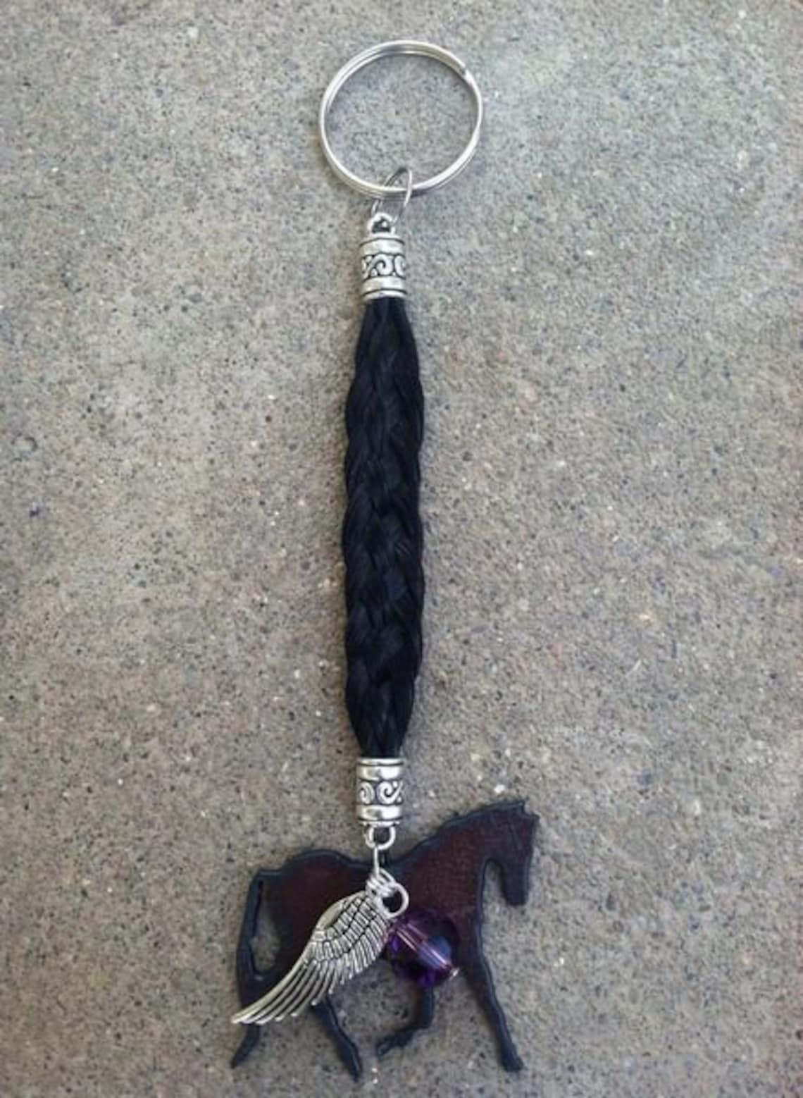 Woven Horse Hair Key Chain With Custom Crystal Color Wing Etsy