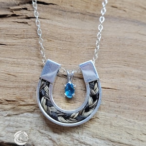 Sterling Silver Birthstone CZ Accented Braided Horse Hair Horseshoe
