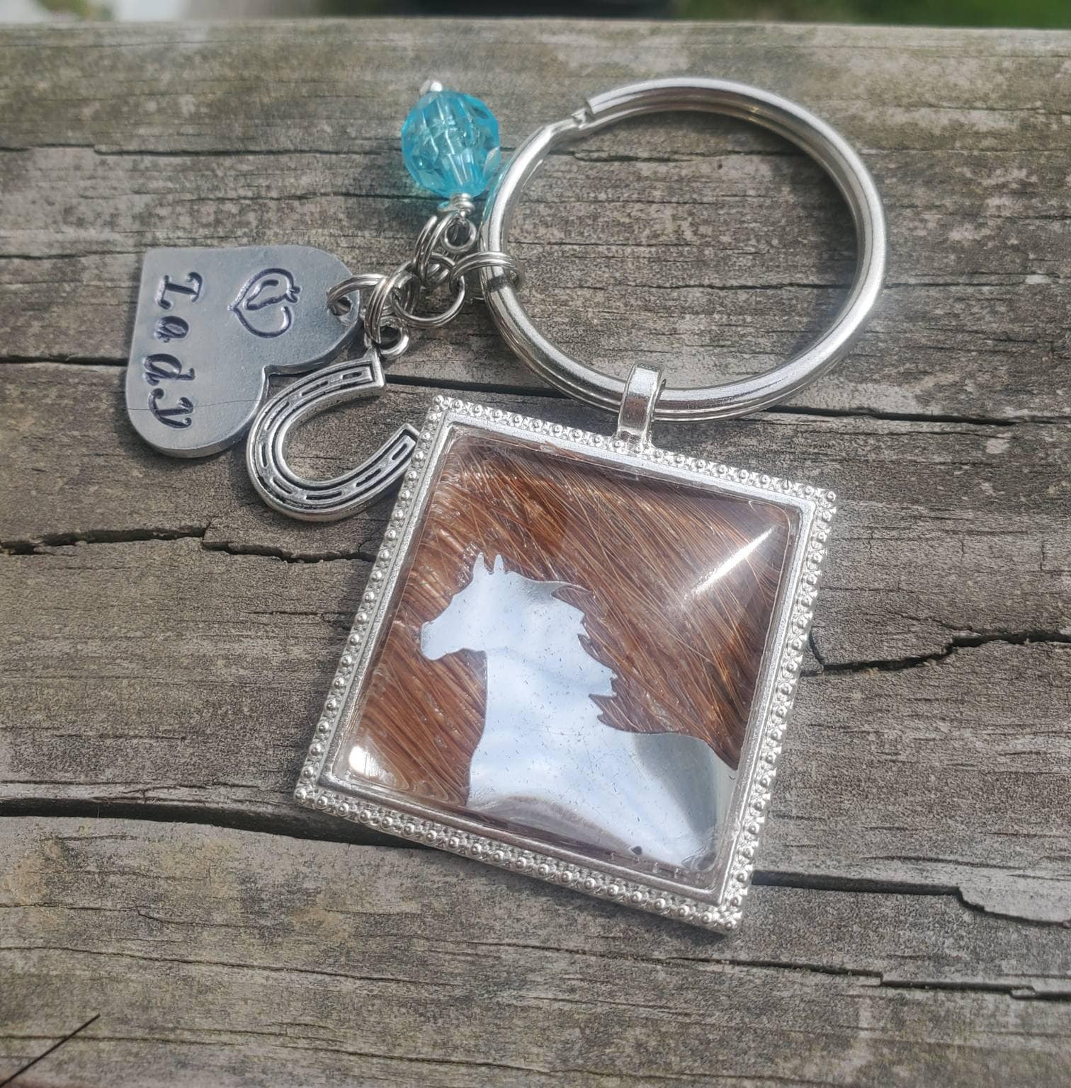 Square Shaped Horse Hair Key Chain With Horse Emblem Crystal Etsy